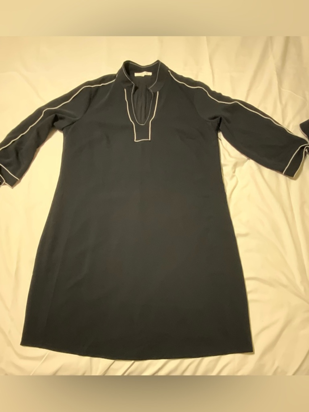 Lark & Ro Women’s Dress Size 16 Black Shift Dress White Trim Tie Sleeve Elegant